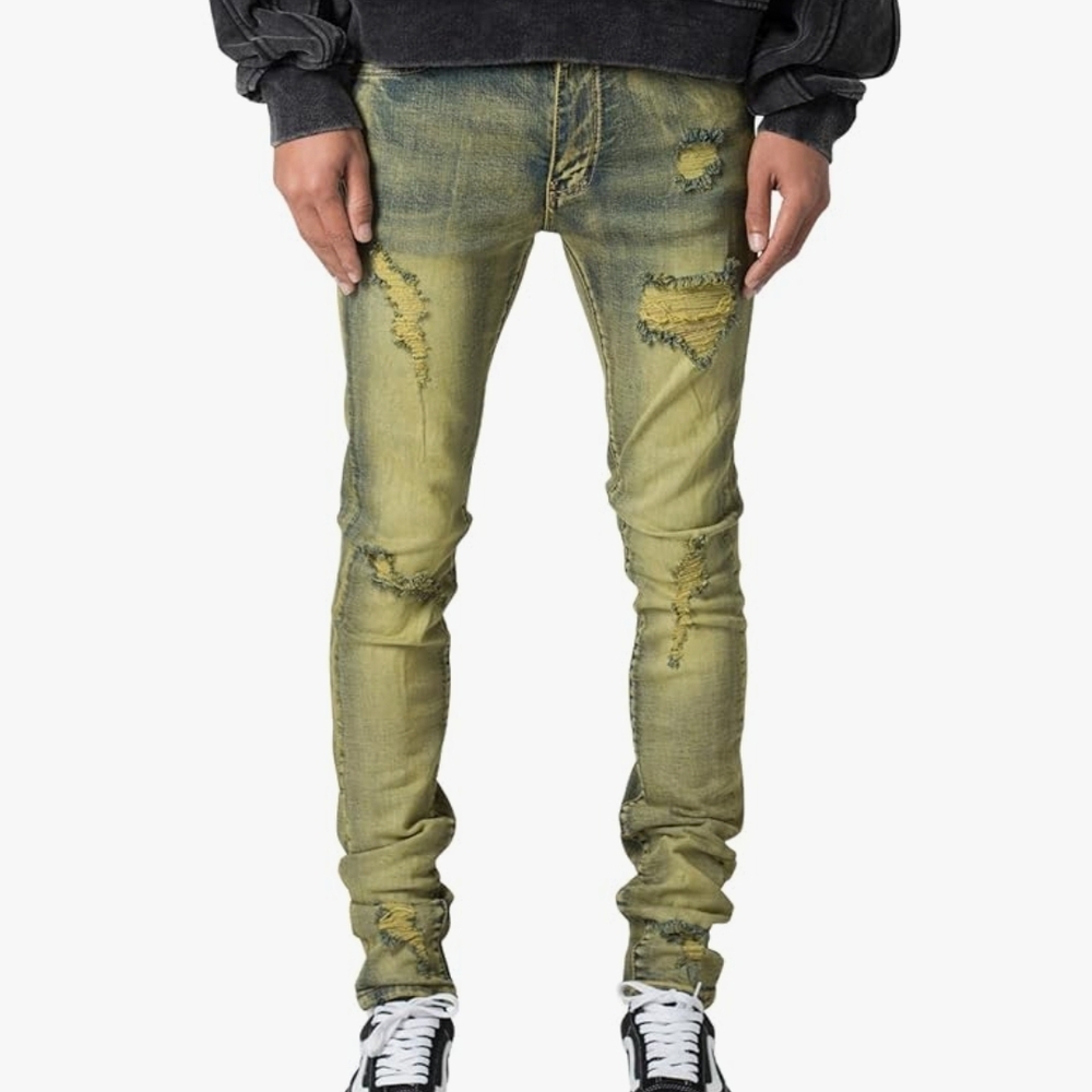MNML Distressed Skinny Jeans - Olive